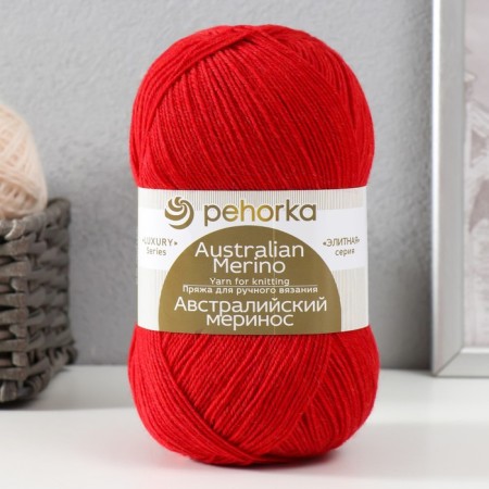 The yarn "Australian Merinos" 95%Merinos. wool, 5% acrylic volume 400m/100g (06 red)