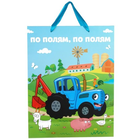 Gift package "by fields" 31x40x11.5 cm, packaging, blue tractor-3