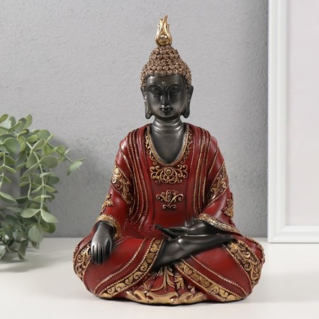 Polystone souvenir "Buddha in red robe - prayer" 17x9.5x25 cm