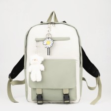 Youth backpack on lightning from textiles, 2 pockets, green color