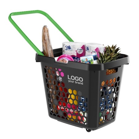 Plastic-plastic basket 80l, C1 plastic handle, black color, green handle-2