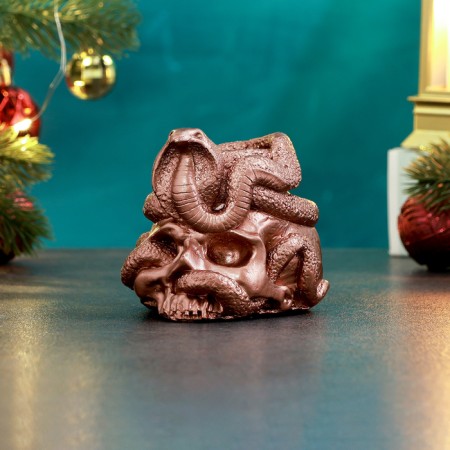 New Year. Symbol 2025. Summary of the New Year's Skull with a snake 9.5x7.5cm, copper-4