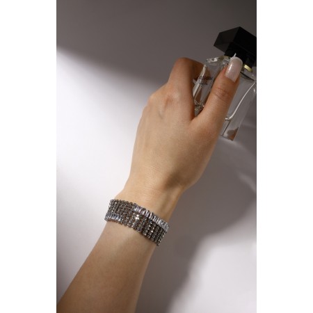 Bracelet with rhinestones "Illusion" asymmetry, white color in silver-5