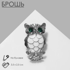 Owl brooch, green-white color in silver