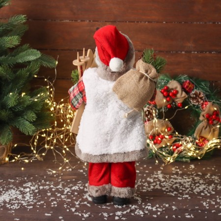 Santa Claus "in a checkered shirt, with twigs and skis" moves, 45x24 cm, red-2