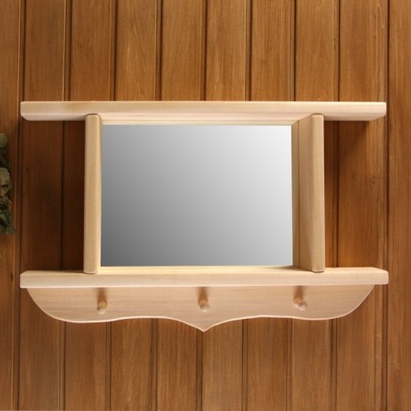 Carved mirror with 2 shelves and 3 hooks, 70 × 45 × 10 cm-1