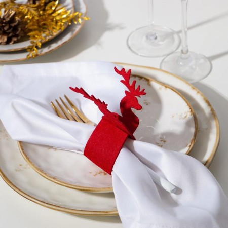A set of decorative rings for napkins "New Year's deer" 4 pcs, d = 5 cm, 100% p/e, felt