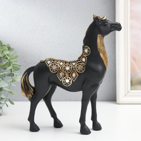 Souvenir Polystone "Imperial Black Horse, with mirrors" 19x5.5x21.5 cm-3