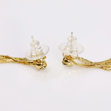 Hanging earrings with the rhinestones "celebrity" threads with beads, white color in gold, 12.5 cm-2