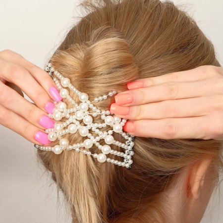Hair clip "Pearl of the pearl mesh" large bead, white-3