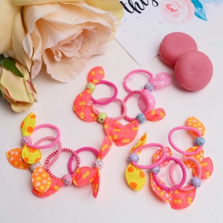 Hair gum "Magic" (set 4 pcs) ears with balls, 2.5 cm, mix-1