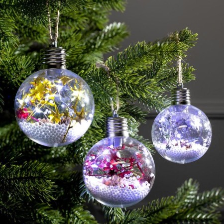 A set of Christmas tree balls "Tinsel Stars" 3 pcs., Battery, 5 LED, glow white glow