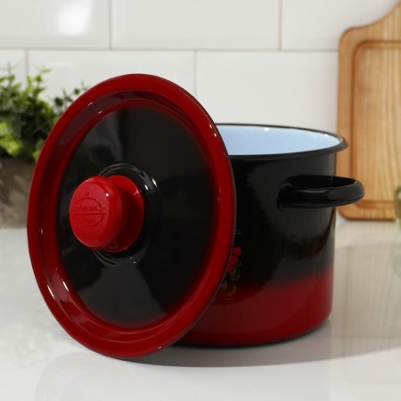 Pan, 3.5 l, enameled cover, induction, color red-black mix-1