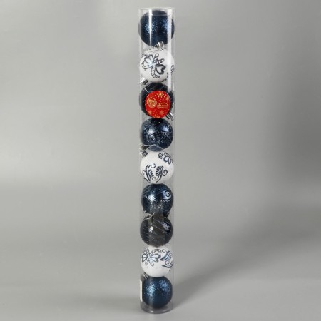 Set of balls Plastic D-6 cm, 9 pcs "Melody" Orbitis pattern of elite blue, mix-1