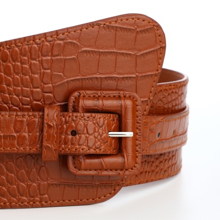 Women's belt, width 11 cm, leather buckle, red color-5