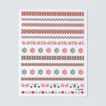 Nail stickers 10.2*8cm New Year's patterns Z-D5406 red/green substrate QF-1