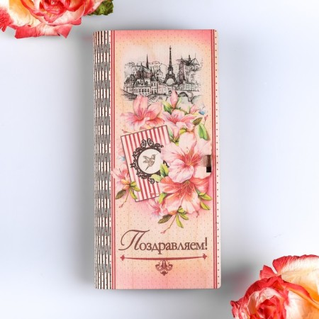 Wooden envelope with the seal "Congratulations!" Paris, flowers-1