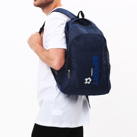 Male backpack on a zipper, 3 outer pockets, blue color-6