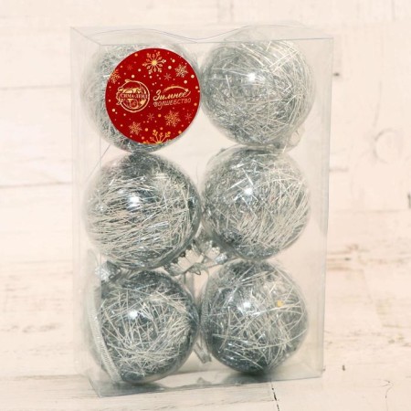 Set of balls plastic D-6 cm, 6 pcs "Festive mood of the strip" silver-1