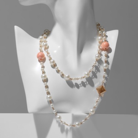 Beads with pearls "Galance" ball No. 4.6.10, white-pink color in gold, l = 80 cm