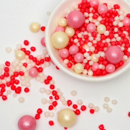 Sprinking confectionery "white-pink pearls", dragee, soft, 50 g