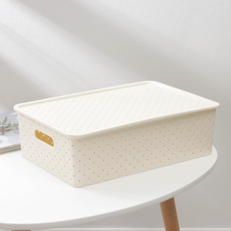 Storage basket with a birch bark cover, 7.5 l, 35 × 24.5 × 10.5 cm, ivory color-1