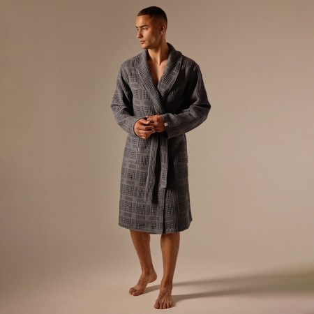 Wafel dressing gown Male SL Home: Chess "Grig Sandre", size M, 100% cotton, 340 g/m2-3