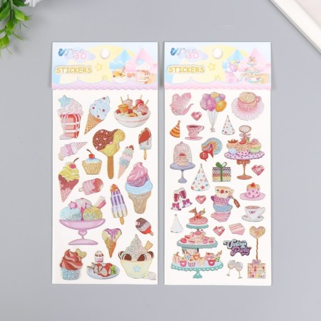 Plastic sticker with sparkles "Sweets and desserts" mix 10x22.5 cm