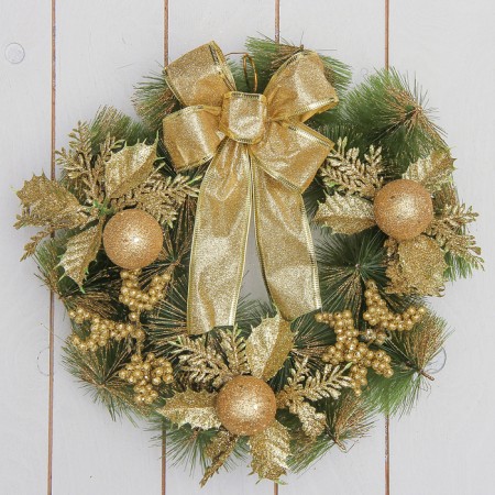 New Year's wreath D-28 cm "with a bow" golden berries