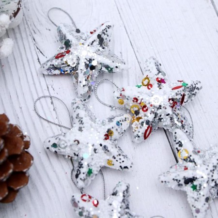 Jewelry decoration "Star - Magic" (set 6 pcs) 4.5 cm, silver-1