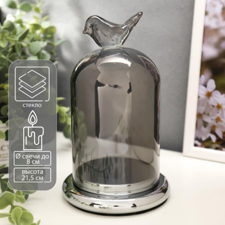 Glass Glass for 1 candle "Sobe with a bird" silver haze 21.5x12.5x12.5 cm