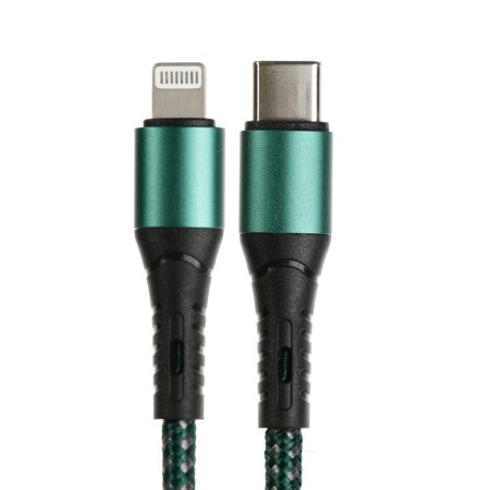 Type -C cable - Lightning, 3 A, 66 W, fast charging, fabric braid, 1 meter, green-1