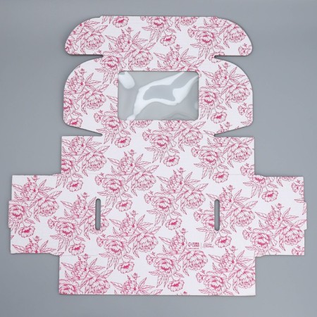 Box a gift team with a window, packaging, “peonies”, white, 24x8x16 cm-4