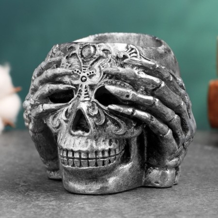 Figure pot "Skull" 9x9x8cm, silver-1