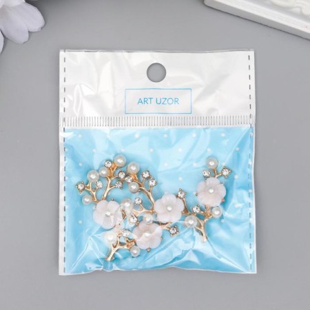 Decor for creativity Metal "Flower branch" pearls, rhinestones, gold 3.5x4 cm-6