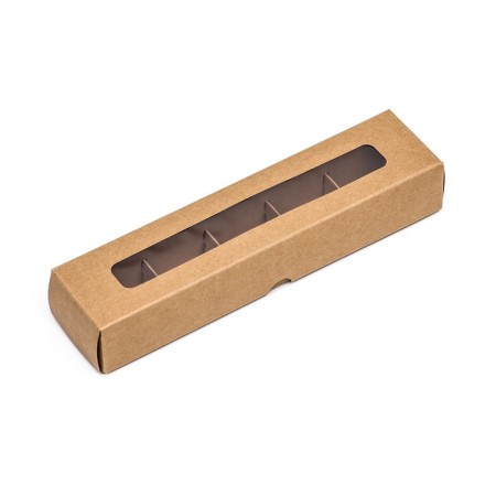 Box for 5 sweets with a shell, with a window, with thin dividers, craft 21x5x3.3 cm-1