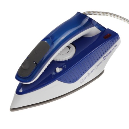 Iron Sakura SA-3069, 1000 W, ceramic sole, 80 ml, folding handle, blue-1