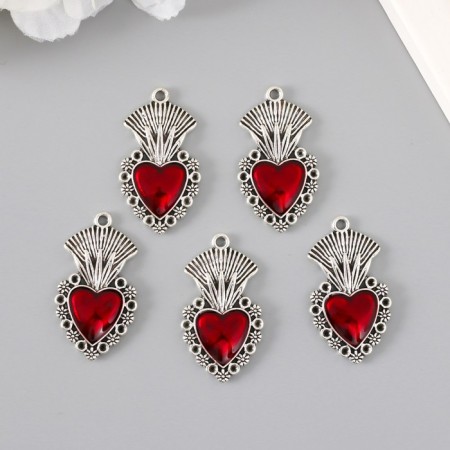 Decor for creativity Metal "Red Heart Crown" silver enamel 3.6x2 cm-2