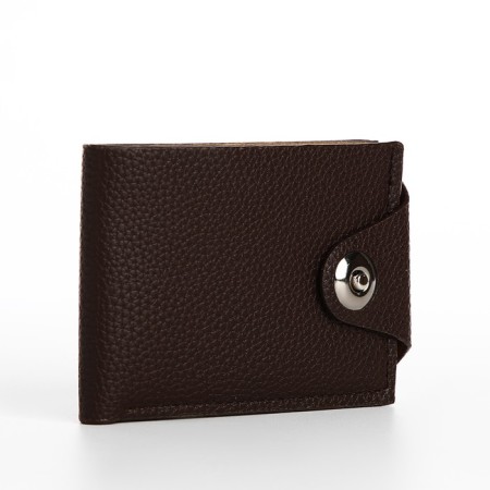Male purse for magnet, department for bills, cards, coins, brown color