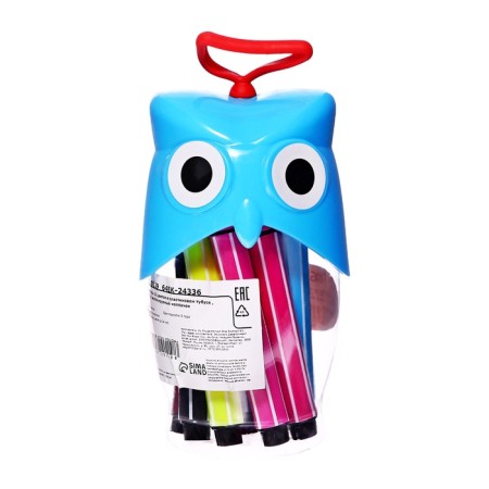 Flomasters 12 colors in the plastic tube of the owl blue, thick ventilated cap-5