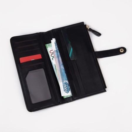 Women's wallet on the button, black color-4