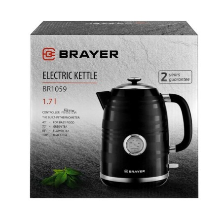 Electric kettle Brayer 1059BR, plastic, 1.7 l, 2200 W, thermometer, black-9
