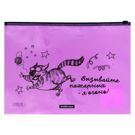 The convert folder on the A4 Zip-Molniya, 160 μm, Erichkrause Zen Cats, glossy, translucent, with print, mix-4