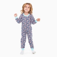 Pajamas for girls, blue color/leaves, height 98 cm
