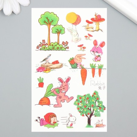 Tattoo on the body color "hares and carrots" 7.5x12 cm