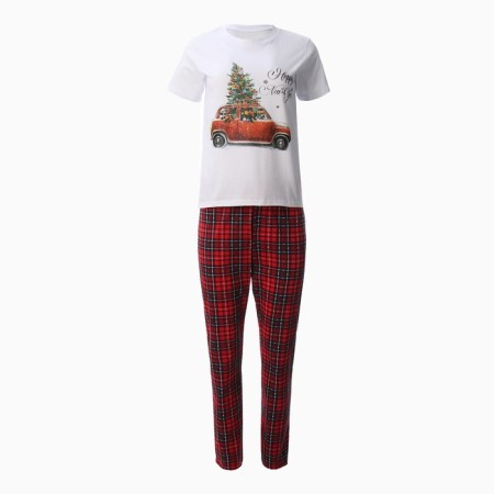 Kit (T-shirt, trousers) Homemade female, white/red cage, river 52-4