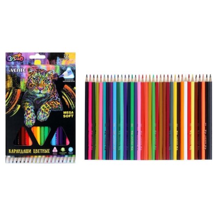 Pencils of 36 colors, Devente Trio Mega Soft, three -sided case, super soft, 4m, 3 mm neckline