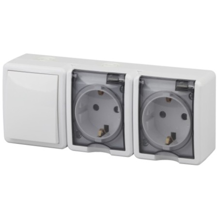 Block two sockets+IP54, 16A (10AX) -250V switch, OU, ERA expert, white