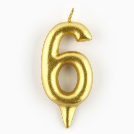 Candle for the cake, the number "6", gold.-2