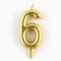 Candle for the cake, the number "6", gold.